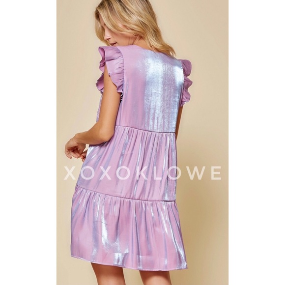 Lavender Boho Iridescent Shimmer Tiered Mini Dress - Picture 9 of 15